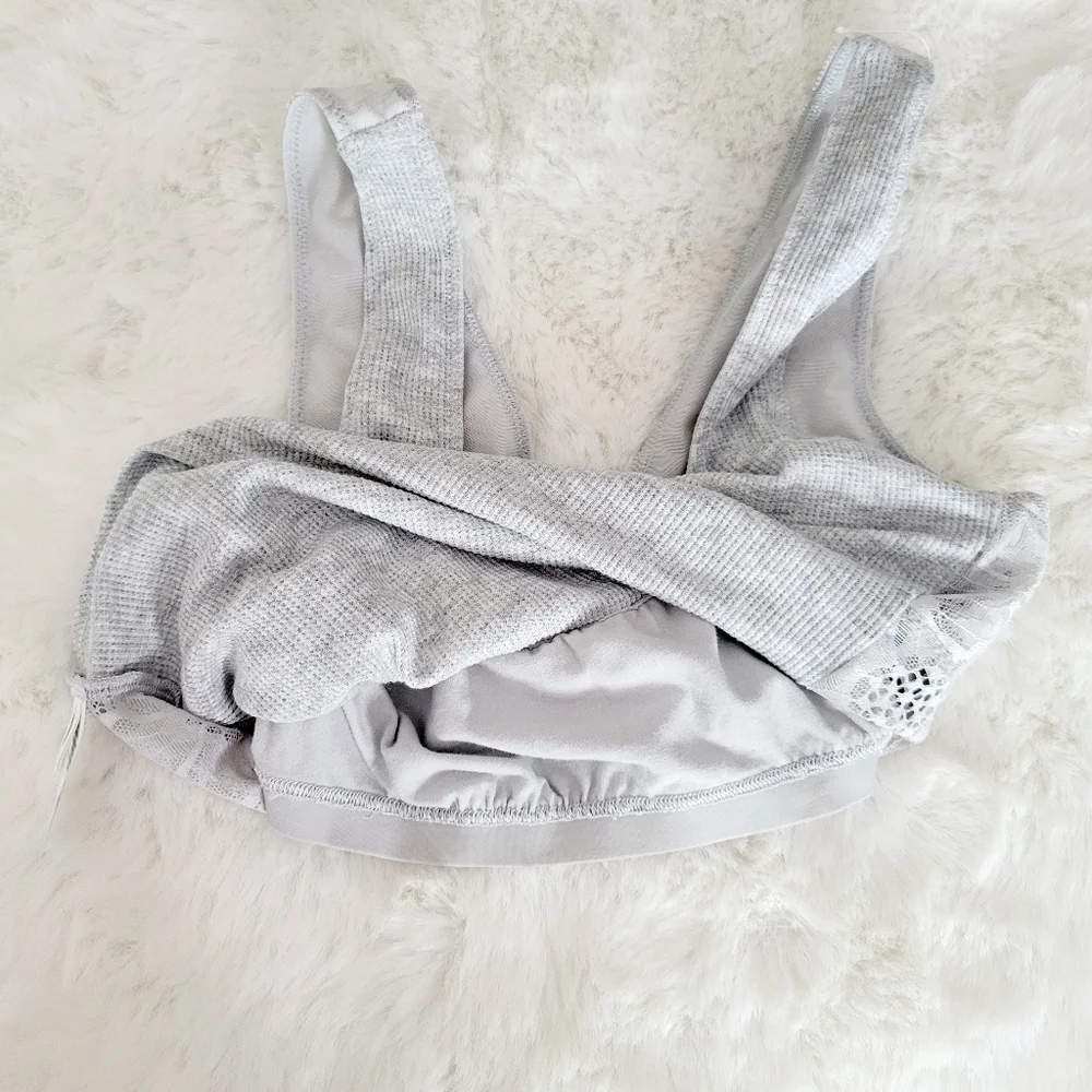 🩶AERIE RIBBED LACE LONGLINE BRALETTE SIZE M
